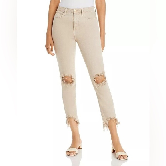 New L’Agence High Line Skinny Jeans High Rise Biscuit Destruct Sz 24 - Picture 2 of 13